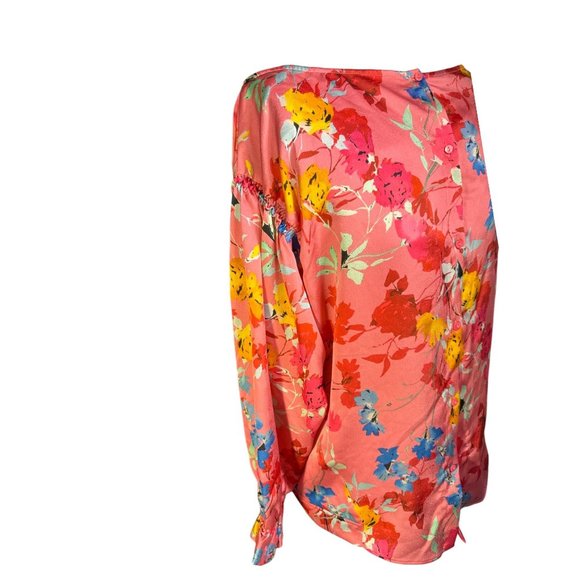 Floral Zara Basic Pink Long Sleeve Blouse With Button Back & Elastic Cuffs XS - Picture 8 of 8